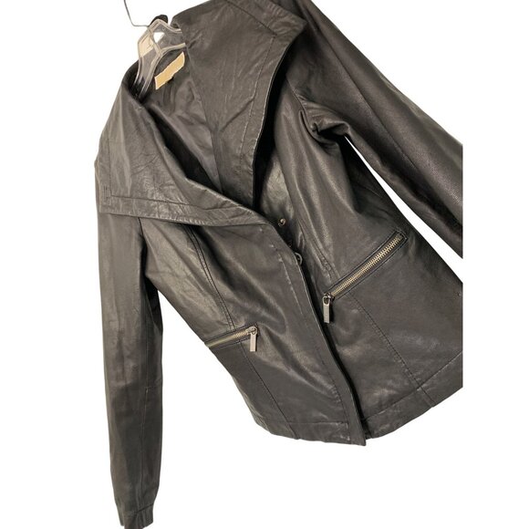 Michael Kors Womens Black Buttery Leather Asymmetric Zip Jacket M RII10589 EUC - Picture 8 of 11